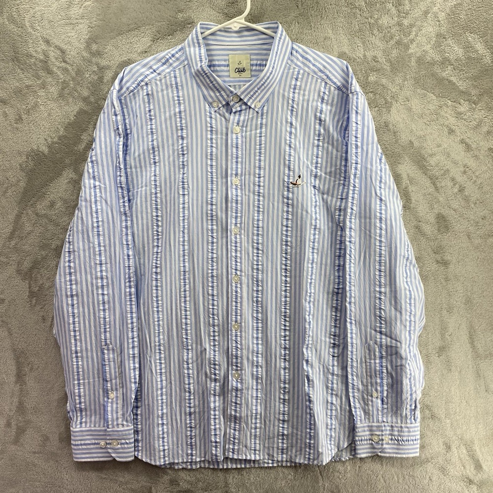 Beymen Club Slim Fit Blue White Striped Dress Shirt Men's XXL Cotton Button Up